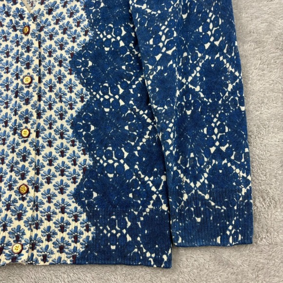 Tory Burch 100% Wool Cardigan Sweater Womens XS Blue Geometric Old Money Classic - Picture 5 of 16